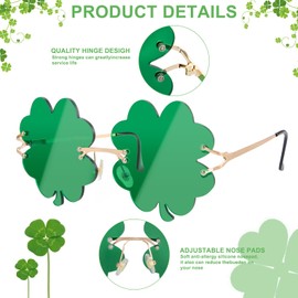 2pcs St. Patrick’s Day Glasses Shamrock Sunglasses Irish Glasses Green Four Leaf Clover Leprechaun Costume Party Glasses