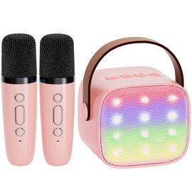 YLL Mini Karaoke Machine for Kids Adults, Portable Bluetooth Speaker with 2 Wireless Microphones, TOP Birthday Gifts Toys for Girls Ages 3, 4, 5, 6, 7, 8, 9,10,11,12+ Years Old Toddler (Lightpink)
