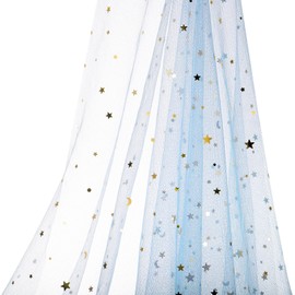 PATIKIL 5 Yards Tulle Fabric, 63inch Glitters Tulle Fabric Rolls Lace Sequin Ribbon Netting Stars Moon Soft for Tutu Skirt Dress DIY Crafts Birthday Wedding Party Decoration, Blue