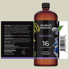 Healing Solutions Organic Lavender Essential Oil Bulk, 16oz - Lavender Essential Oil Large Bottle for Skin, Cleaning & More - Aromatherapy Diffuser Oil - Lavender Oil Spray - Lavender Oil for Cleaning
