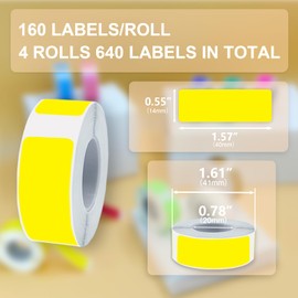 YOULAISHI D30 Label Tape 640PCS Label Maker Tapes 0.55'' x 1.57'' Adhesive Thermal Printing Stickers Replacement Refill Paper Compatible with Phomemo D30 Thermal Labeling Printer, 4 Rolls, Yellow