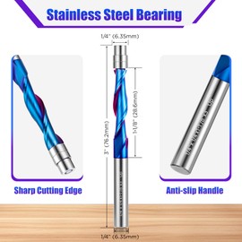 Up Cut Spiral Flush Trim Router Bit Set 1/4 Inch Shank, 5PCS Spiral Router Bits 1/4 Flush Cut Router Bits 1/4'' Cutting Diameter Flush Trim Bits CNC Router Bit 1/4'' for Woodwork Trimming