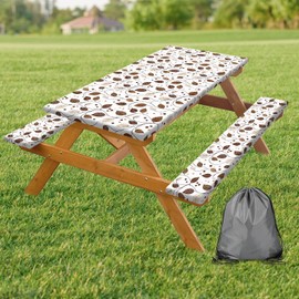 MDUKOIN Picnic Table Cover with Bench Covers, Brown Leaf Plaid Leaf Elastic Edges Waterproof Windproof Camping Essentials, Camping Fitted Tablecloth with Drawstring Bag, 72in, Brown