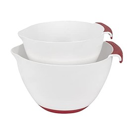 LINDEN SWEDEN - Multipurpose mixing bowls with handles - Set of 2 - Baking & Kitchen Essentials - Doubles as Salad Bowl - Dishwasher & Microwave Safe - White/Red - 10.5” x 9.5” x 6.5”, 5” x 9” x 8”