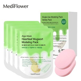 Mediflower Disposable Modeling Pack Variety Pack (Houttuynia cordata 28gx4+Sponge x2) / 메디플라워 일회용 모델링팩 버라이어티팩 (어성초쑥 28gx4+해면x2)