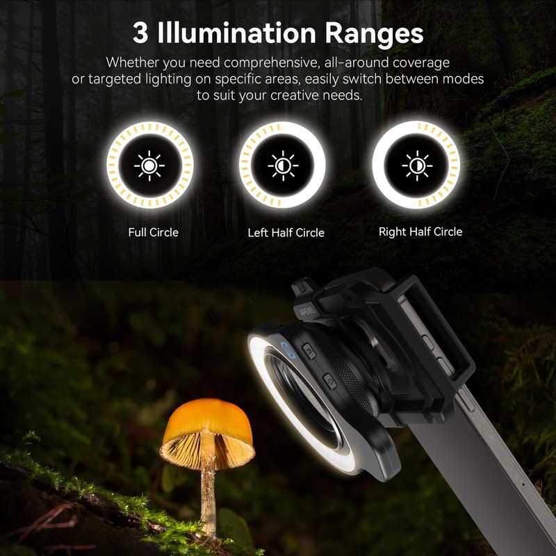 37mm+52mm Thread Macro Lens Fill Light, Portable Ring Light with