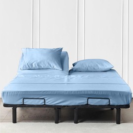 JS Sanders Collection 600TC Flex Top Cal-King Sheets for Sleep Number Bed - 100% Cotton 4 Pcs Top Split Sheets for Adjustable Bed, Cal-King 30 Inch Down Light Blue-18 Inch Deep