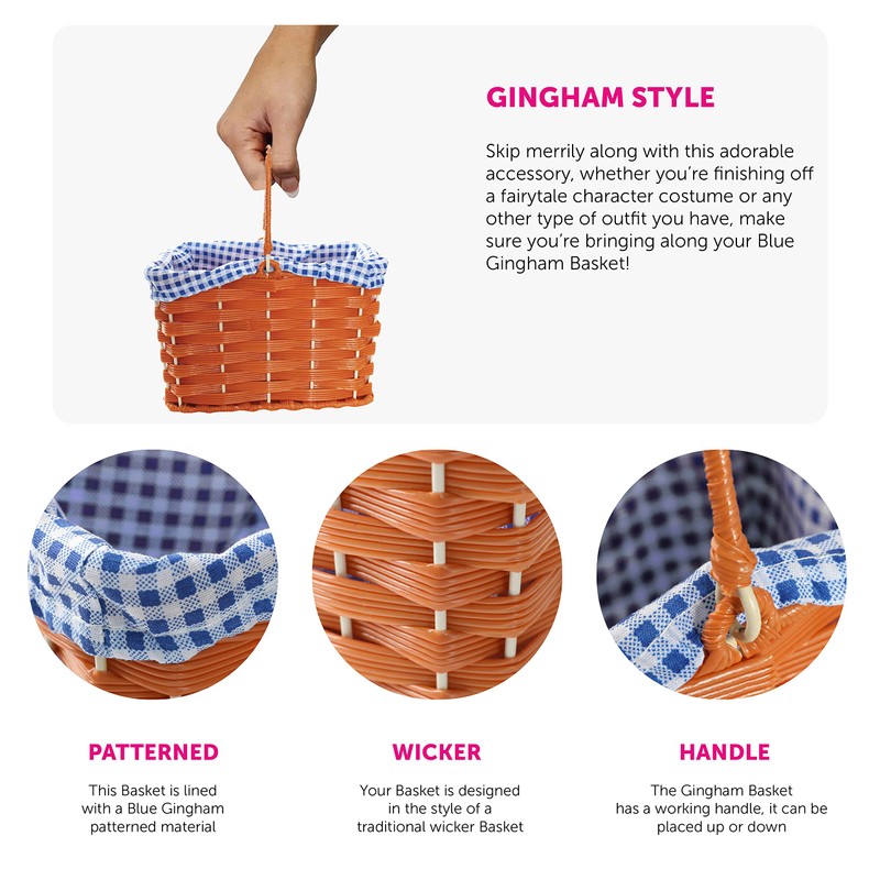 Plastic Basket With Blue Gingham Cloth and Handle Perfect for