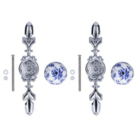 CHEOTIME 2Pcs Ceramic Handle, Simple Style Cabinet Handle Hand Painted Drawer Pulls Antique Cabinet Pull Drawer Knob for Dresser Wardrobe(Rich Flower Blue and White Porcelain)
