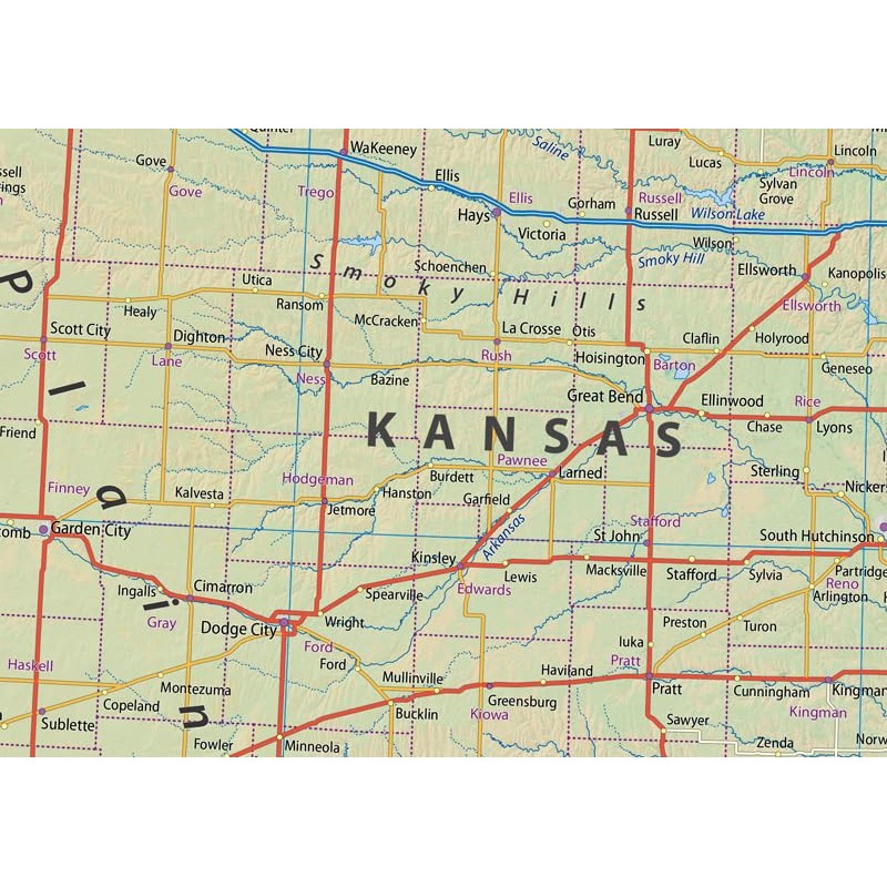 Kansas, Oklahoma, Missouri and Arkansas Poster Map - 23.3 x