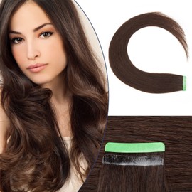 Silk-co 16inch Tape in Straight Human Hair Extensions 100% Real Remy Invisible Glue Skin Weft 10 Pcs 25g/Set #02 Dark Brown