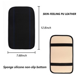 Car Center Console Cover,Fiber PU Leather Embossing Car Armrest Box Pad,Four Seasons Universal Arm Rest Cover for Car Truck SUV,Car Decorations Interior Aesthetic (Black+Blue)