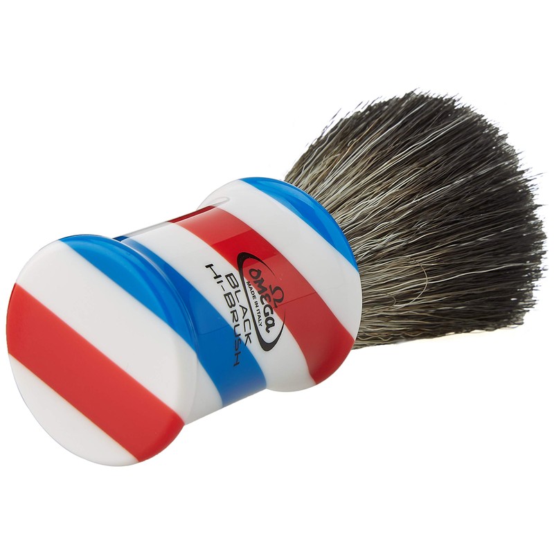 Omega 0196735 Shaving Brush Black Hi-Brush Barber Pole