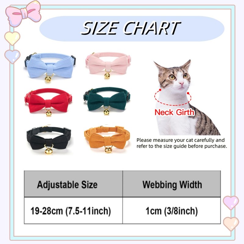 Cute Cat Collars With Bow,Quick Release Safty Buckle with Bells,Soft