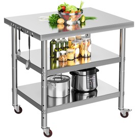 YITAHOME NSF Stainless Steel Table, 30" X 24" Work Table with Wheels, 3 Shelves Metal Prep Worktable for Home Kitchen Restaurant Garage Warehouse Outdoor