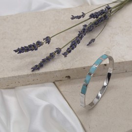 Tuscany Silver Women's Rhodium Plated Turquoise 5.5mm Bangle