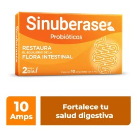 Sinuberase Probióticos en Suspensión 2 Billones de UFC 10 Ampolletas. Alivia prolongado de la colitis desde la raíz.