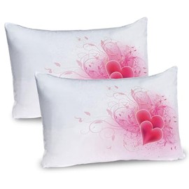 Ambesonne Romantic Pillow Sham Set of 2, Valentines Day Themed Hearts Floral Arrangement Amour Illustration, Quality Microfiber Bedding Item for All Seasons, 36" x 20", Pink White
