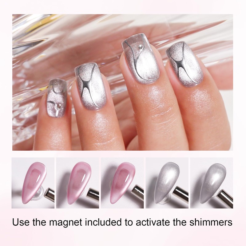 Imtiti Gel Nail Polish Set,2 Colors Cat Eye Pink Sliver