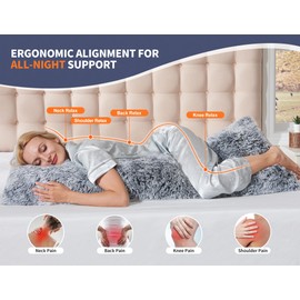 Fluffy Full Body Pillow for Adults 20x54 Long Big Body Pillow Cover Pillowcase with Memory Foam for bed Grey Pregnancy Cuddle Snuggles Body Pillows for Sleeping Side Sleeper Pillows for Adults