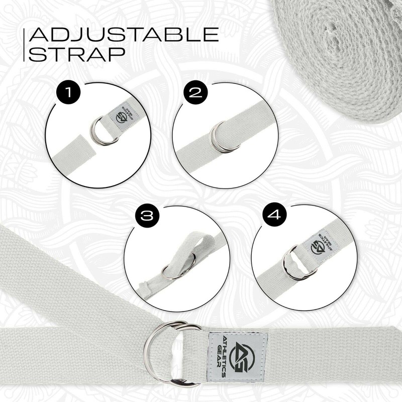 Yoga Strap Belt with Metal D-Ring Buckle, 6ft long &