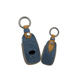ontto Cowhide Leather Car Key Case Cover for Subaru Legacy Impreza WRX XV BRZ Forester Levorg Trezia Key Case with Key Fob Key Protection Case Remote Control 3 Tasti, blue