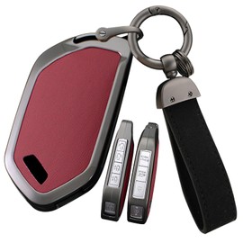 ontto Car Key Cover Fit for Kia Telluride 2023 2024,Metal and Leather Key Fob Case Fit for Kia Sorento EV9 2024 Key Remote,Stylish Key Holder Fit for Kia Car Accessories 2023 2024,Red