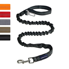 AUROTH Heavy Duty Bungee Dog Leash for Medium Large Breed Dogs, No Pull for Shock Absorption with Car Seat Belt, 2 Padded Handles 4.5FT 6FT Training Dog Leash (MAX: 4.5 FT, Black01)