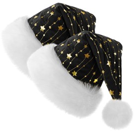 CITÉTOILE Adult Christmas Hat, Splicing Strips with Gold Embroidery, Thickened Winter Christmas Hat with Plush Ball, Unisex Santa Hat, Pink