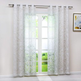 Heichkell Transparent Voile Curtain with Burnout Design Living Room Curtain 1PC White Store