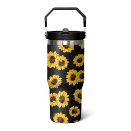 Sunflower LeakproofTumbler with Handle Lid and Straw, Sunflower Gifts For Women,30 oz Sunflower Coffee Mugs Cup Stainless Steel Insulated Tumbler leakproof tumbler with straw,Sunflower Decor