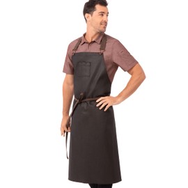 Chef Works Boulder Wax Denim Look Large Bib Apron (Unisex) (Color: Black/Brown)