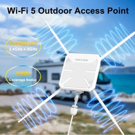 WAVLINK WiFi 5 Outdoor Wireless Access Point, 2025 AC1200 Long Range Dual-Band Wi-Fi Extender with 4x7dBi Omni Antennas, PoE, Gigabit Port, Supports AP/Repeater/Mesh Modes for Courtyard, Fish Finder