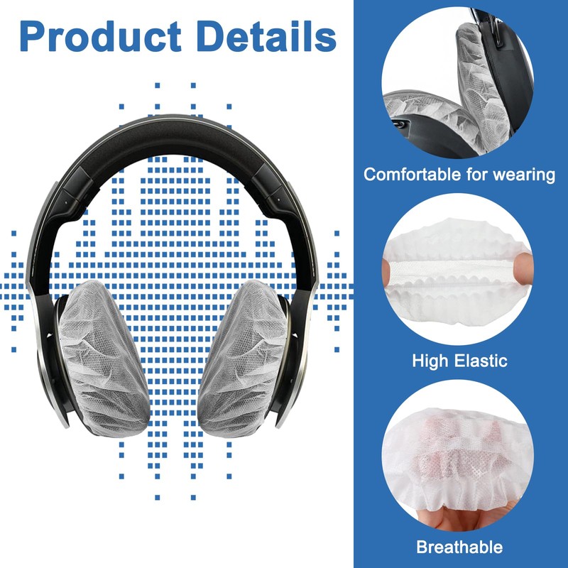 Tvoip 100Pcs White Non-Woven Sanitary Headphone Ear Cover, Disposable Super