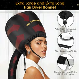 TEPENAR Bonnet Hair Dryer Attachment, Large - Black, Upgraded Soft Adjustable for Hand Held Hair Dryer, Fast Drying, Ideal for Natural Curly Textured Hair Care and Speeds Up Drying Time at Home