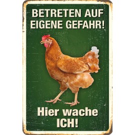 Blechwarenfabrik Braunschweig PC300/424 Cult Sign "Betreten auf eigene Gefahr!" Hier wache Ich! [German Language] Made of Sheet Metal, Multi-Colour, 20 cm x 30 cm