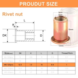 Pack of 120 Rivet Nuts M6 Insertion Nuts Carbon Steel Sleeve Nut M6 Galvanised Thread Rivets M6 Round Flat Head Retractable Nuts Blind Rivet Nut Used for Metal Plate Electrical Industrial