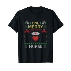 One Merry Nurse Ugly Christmas Sweater T-Shirt, black