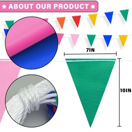 105 FT Pennant Banner Flags, 7x10 Multicolor 45 Pcs High Visibility Safety Flagging on String, Triangle Pool Flags for Backstroke, Construction Events Party Decoration Marking Parking Outside
