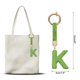 uxcell Alphabet K Letter Bag Charm Rhinestone Initial Alphabet Letters Charm Accessories for Keychain Bracelet Wristband Necklace Jewelry Making Bags, Light Green