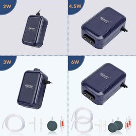 hygger Aquarium Air Pump, Adjustable Oxygen Pump Silent Powerful Aerator Pump 2W/3W/4.5W/6W/ 1 Air Outlets Ultra for Up to 30 Gallon Tank single(2W) without accessories