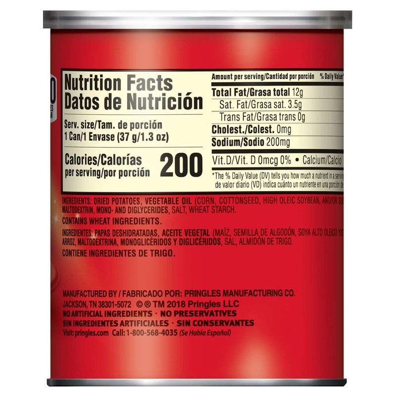 Pringles Potato Crisps Chips, Original Flavored, Single Serve, Grab and