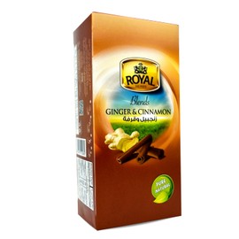 Royal Natural Drink Herbal Chai Ginger & Cinnamon Tea Bags Herbs Herb Herbals Non Gmo No Additives No Artificial Coloring Kosher Halal (20 Bag) رويال قرفة و زنجبيل