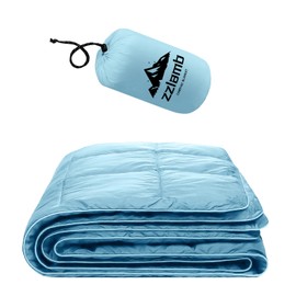 zzlamb Camping Blanket for Adults, Compact Lightweight Soft Puffy Blanket Water-Repellent, Packable Warm Quilt Down Alternative Couch Car Travel RV Picnic Hiking Backpacking Beach, Blue 52''x75''