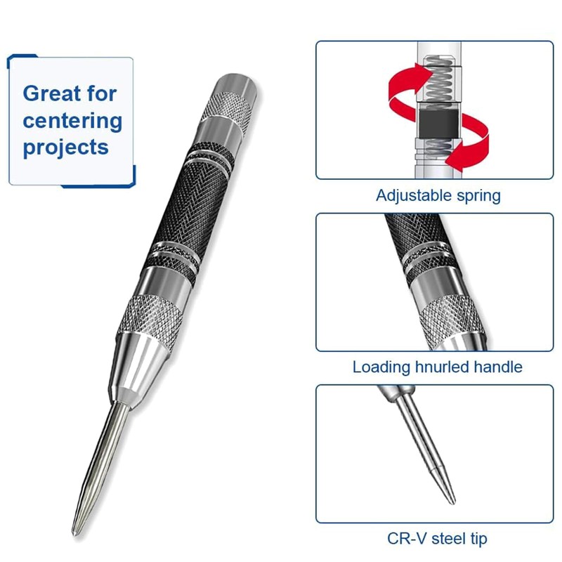 Automatic Centre Punch, Spring-Loaded Centre Punch with Adjustable One-Hand Spring