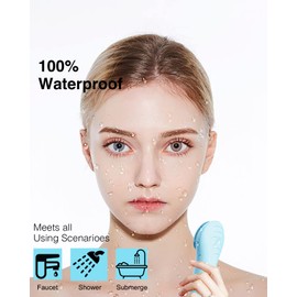 NågraCoola Electric Facial Cleansing Brush - Waterproof and Rechargeable, Exfoliates, Cleanses and Massages Skin - Light Blue