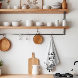 INDAJEDN Today is a Good Day Inspirational Kitchen Towels, Black and White Floral Dish Towels Tea Towels for Kitchen, Floral Hand Towels for Bathroom, Inspirational Gifts for Women, 16x24 Inch