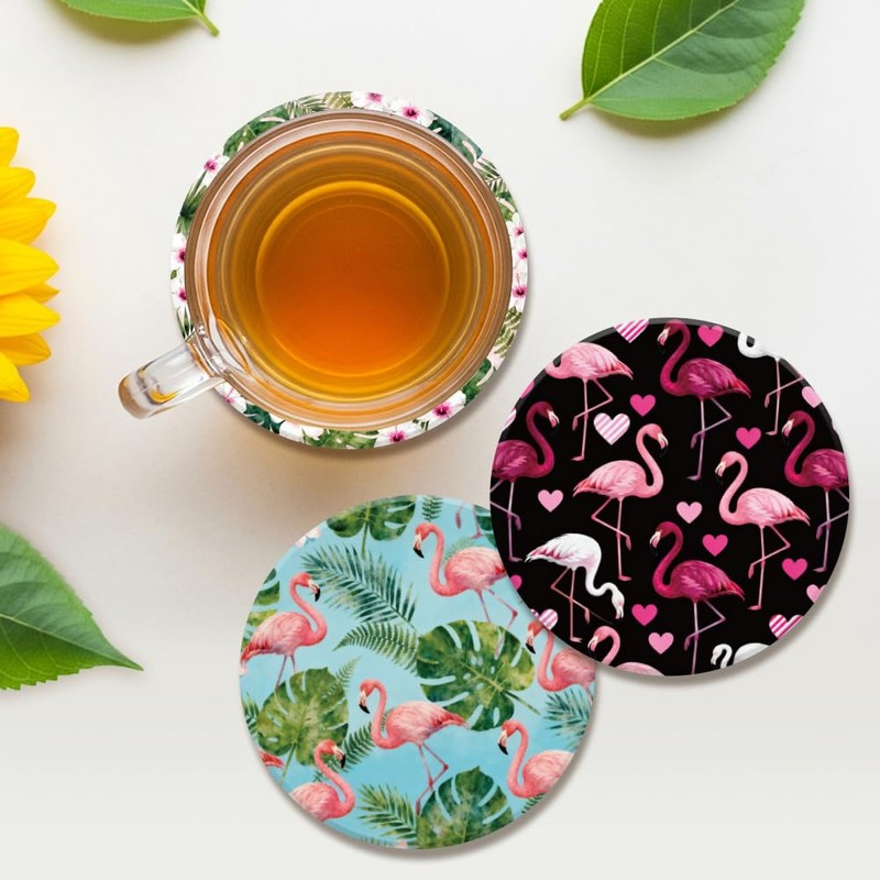 ANATTASOUL Flamingos Wooden Coasters Set of 9 Bulk(3.9")
