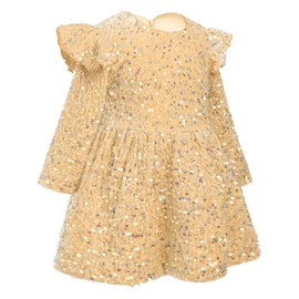 Girls Sparkly Dress Long Sleeve Sequin Velvet Christmas Dresses Girls Sequin Dress Ruffle Baby Princess Dress for Gold Toddler Dress Holiday Xmas Party Fall Outfits for Kids Champagne A 18-24 Months