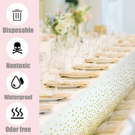 2Pcs 137*274cm White and Gold Disposable TableCloth Table Covers,Party Dot Confetti Rectangular Tablecover Plastic Tablecloths for Picnic,Baby Shower,Wedding,Christmas,Birthday Parties Decorations